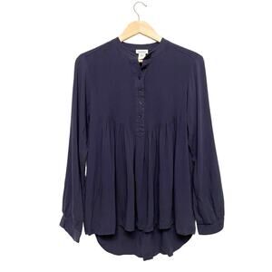 Sundance Pintuck‎ Henley Blouse Top Women Size Small Navy Blue Flowy Boho